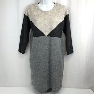 Madewell Wool Blend Lined Sweater Dress Small Gray Geo Tilt Shift Color Block